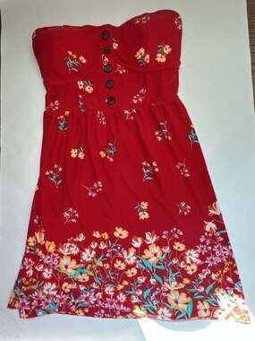 No Boundaries Strapless Button Front Dress Size M (7-9) Red Floral